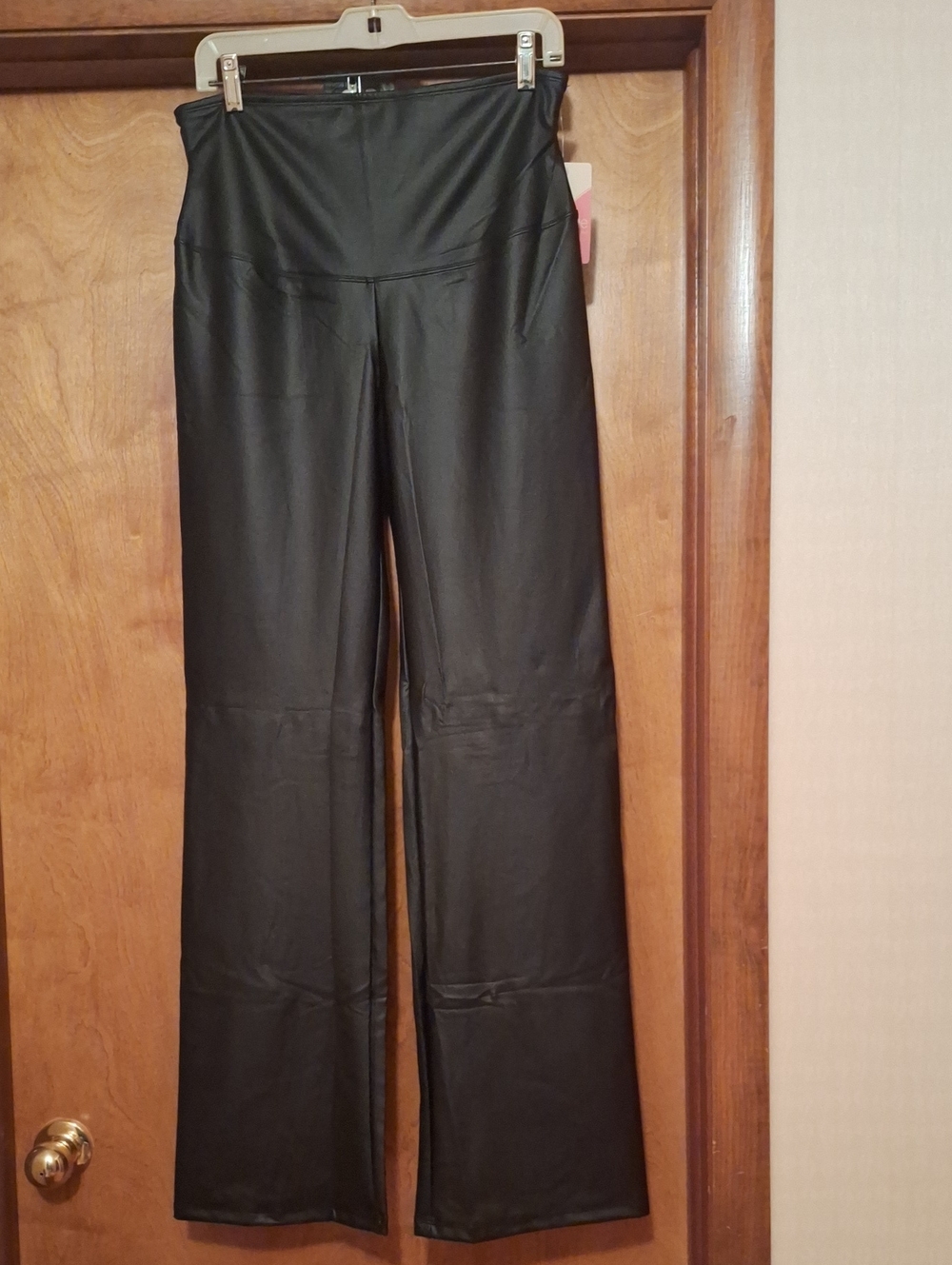 High-Rise Wide-Leg Faux Leather Pants - Black